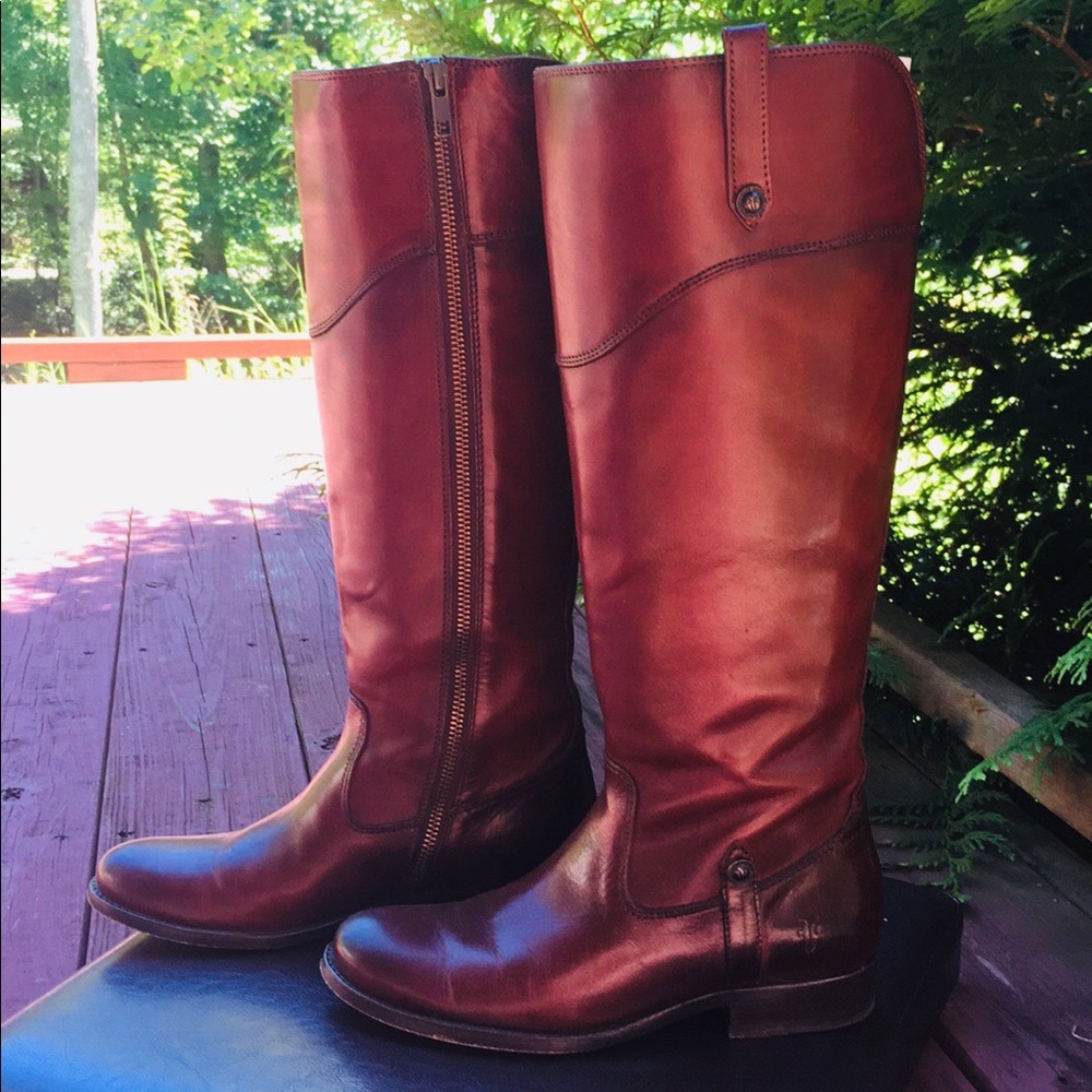 Frye Melissa Tab Tall Extended Calf in Redwood